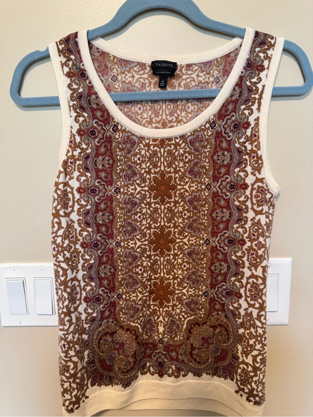 Talbots Cream Tank Top and cardigan set with Brown and Burgundy Paisley